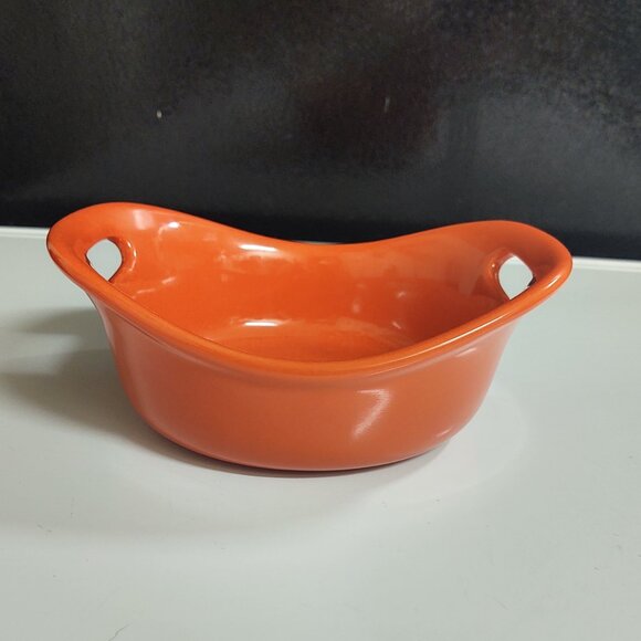 RACHAEL RAY ORANGE 8 OZ CERAMIC STONEWARE FLARED HANDLE BAKING DISH CASSEROLE - Picture 1 of 6